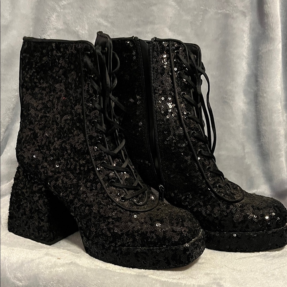 Circus by Sam Edelman Black Sequin Lace-Up Boots